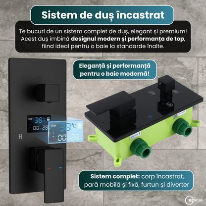 Sistem de dus incastrat EDYLUXR, Set complet premium, 3 functii, Afisaj digital temperatura 