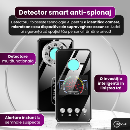 Detector Smart AI profesional pentru camere ascunse, Edylux, microfoane si dispozitive GPS 