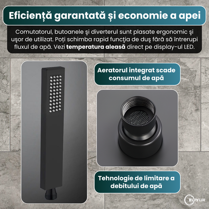 Sistem de dus incastrat EDYLUXR, Set complet premium, 3 functii, Afisaj digital temperatura 