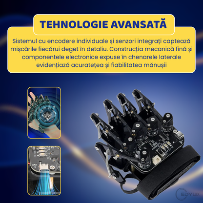 Manusa Inteligenta cu Senzori Avansati, EDYLUX, QD023, Control Gestual de Precizie pentru Roboti si Educatie STEAM, Bluetooth, Negru 