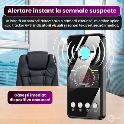 Detector Smart AI profesional pentru camere ascunse, Edylux, microfoane si dispozitive GPS 