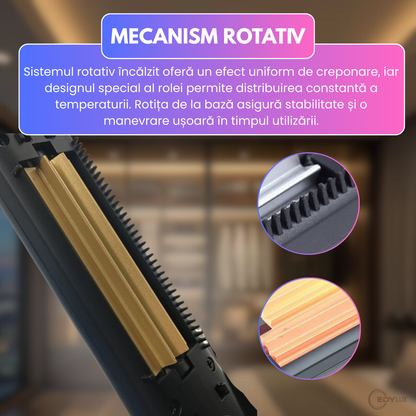 Placa pentru creponat par, EDYLUX, K-328, rotatie automata, placi ceramice cu tourmalina, temperatura reglabila 80–210 grade, cablu rotativ, Negru 
