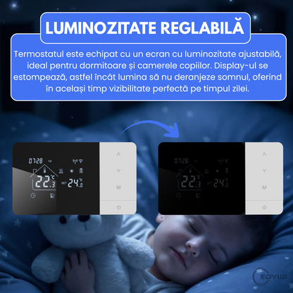 Termostat de Ambient Inteligent Controlat prin Internet/Smartphone, EDYLUX, Programabil WiFi din Aplicatia Tuya sau Smart Life, Control Vocal Alexa si Google Home 