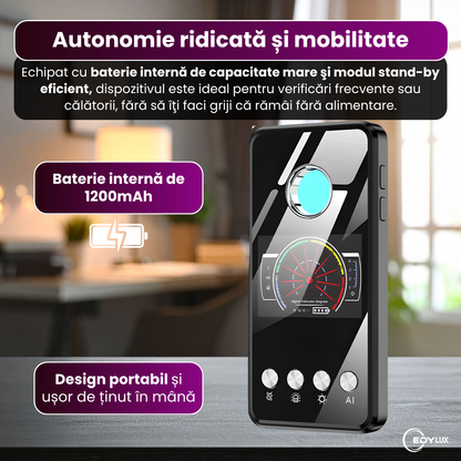 Detector Smart AI profesional pentru camere ascunse, Edylux, microfoane si dispozitive GPS 