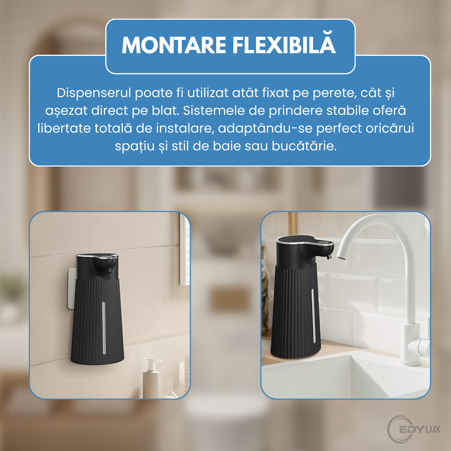 Dozator Automat de Sapun, EDYLUX, Senzor de miscare, 400 ml, Spumare Automata, Detectare Rapida a Miscarii 