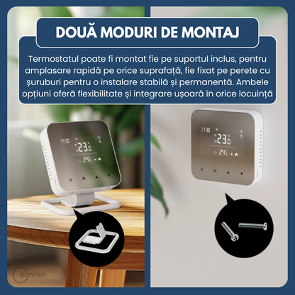 Termostat Inteligent, EDYLUX, WiFi, Programabil Zilnic/Saptamanal, Control Telefon, Display LCD Mirror, Compatibil Cu Orice Centrala Termica, Functii Smart, Compatibil Tuya/Alexa/Google, Alb 