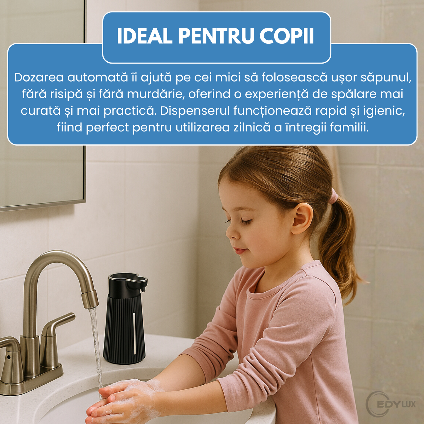 Dozator Automat de Sapun, EDYLUX, Senzor de miscare, 400 ml, Spumare Automata, Detectare Rapida a Miscarii 