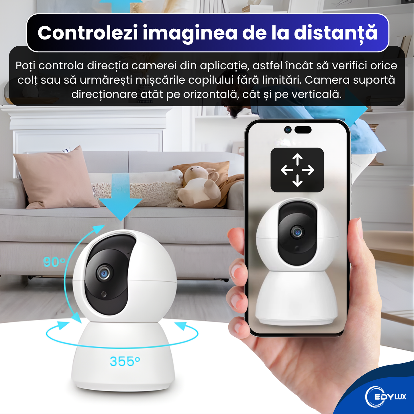 Baby Monitor EDYLUX® Smart, monitorizare bebelusi/copil, Wireless, FullHD 
