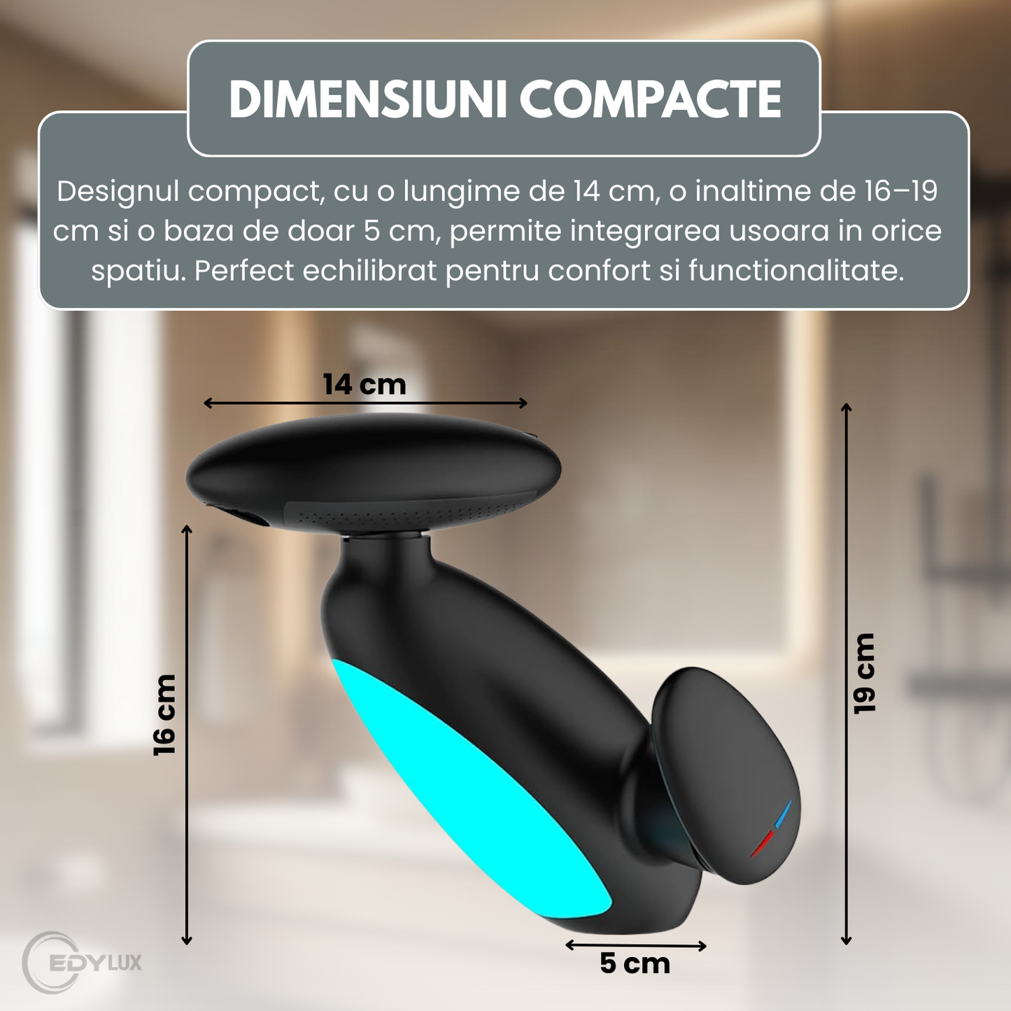 Baterie Baie Monocomanda, EDYLUX, flux reglabil in 4 moduri, cap extractibil lung 40–60 cm, rotire 360°, sistem LED activat de apa, mecanism ceramic durabil, tratament anti-rugina, accesorii incluse, Negru 