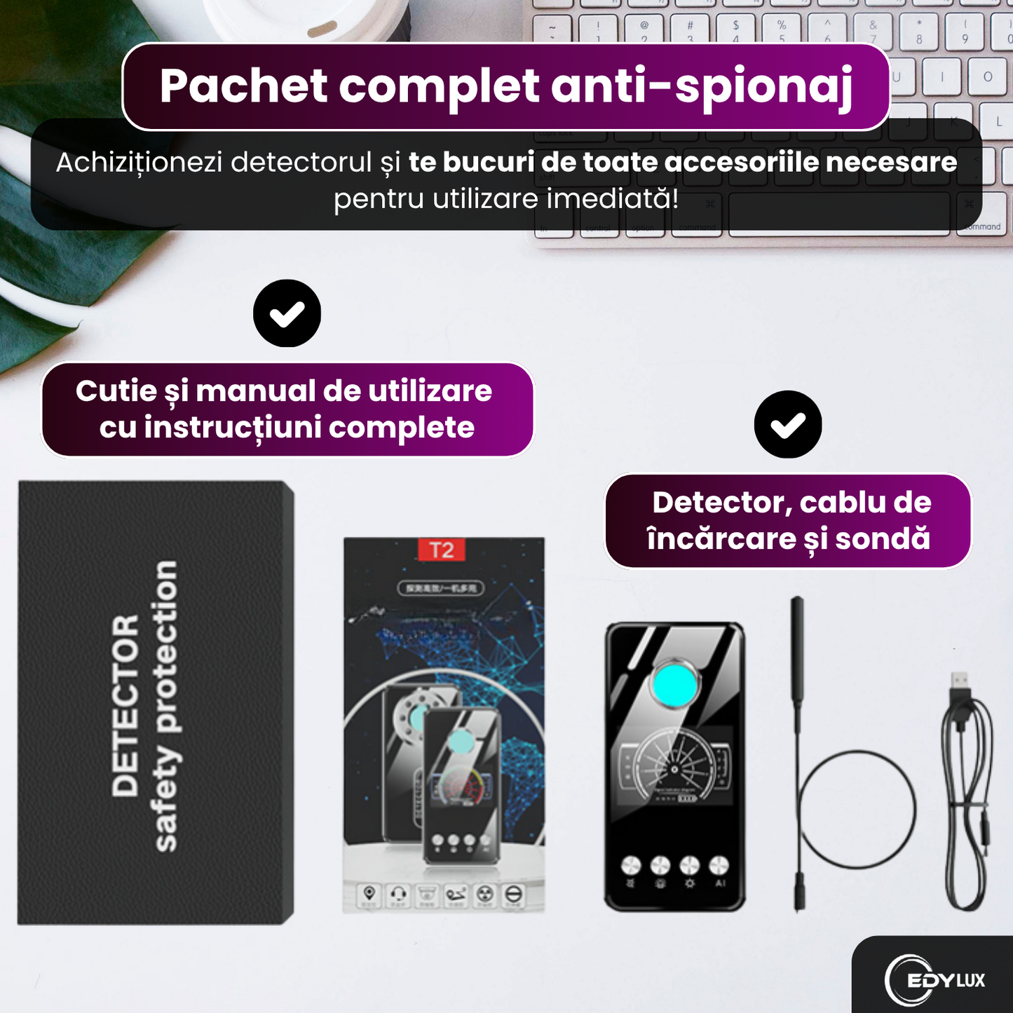 Detector Smart AI profesional pentru camere ascunse, Edylux, microfoane si dispozitive GPS 