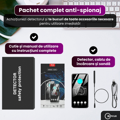 Detector Smart AI profesional pentru camere ascunse, Edylux, microfoane si dispozitive GPS 