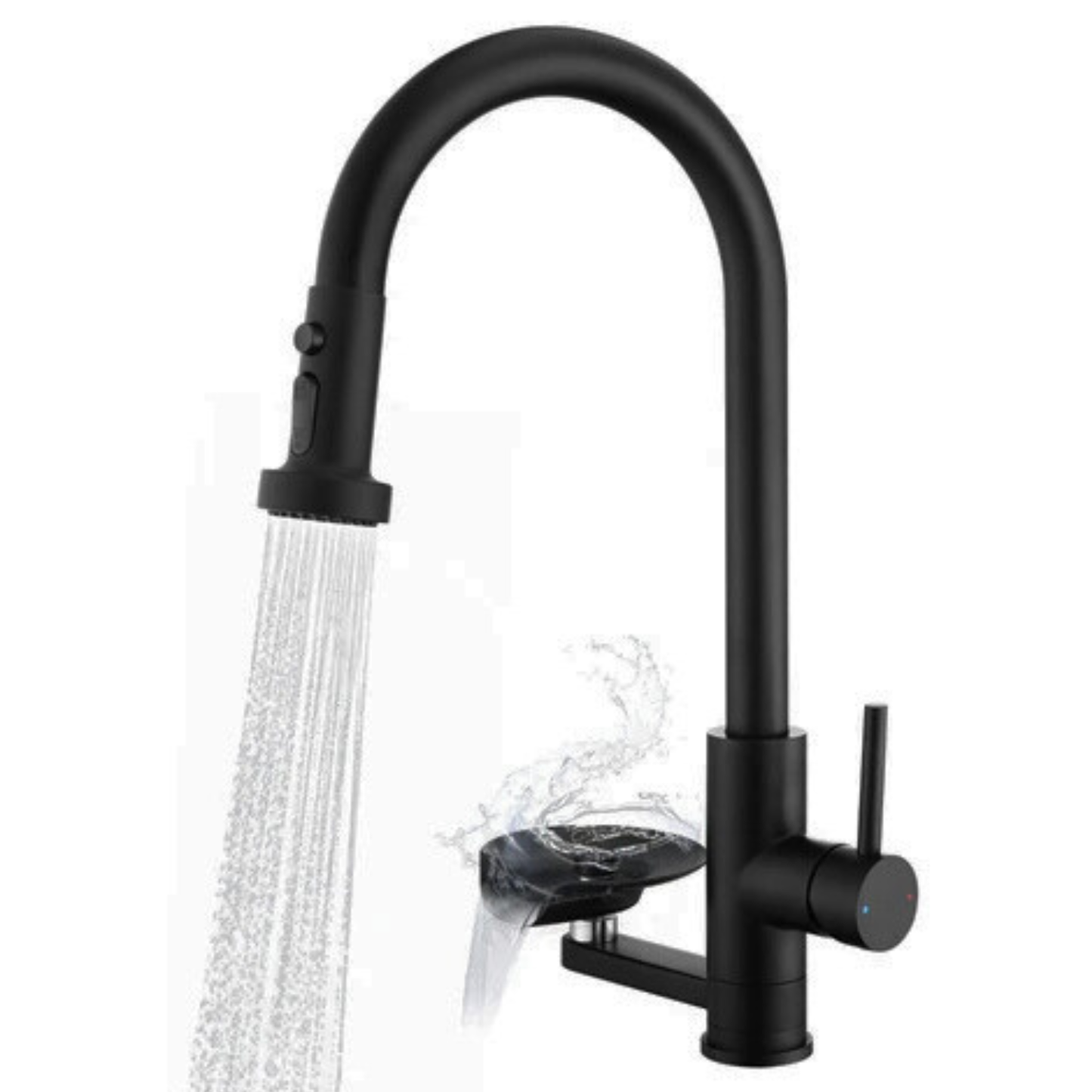 Baterie de Bucatarie, EDYLUX, 3 in 1, cu Pulverizator Extractibil, Furtun Extensibil, Sistem de Clatire pentru Pahare, Curatare Profunda si Robinet Inalt Rotativ 360, Negru 