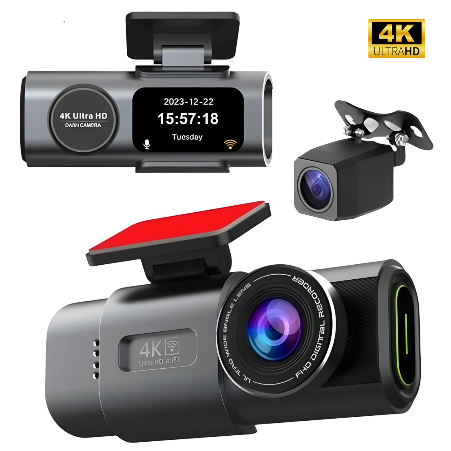 Camera auto DVR 4K Ultra HD cu GPS incorporat, Edylux, Duala fata/spate, Functie WiFi, Vedere nocturna 