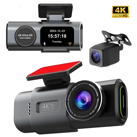 Camera auto DVR 4K Ultra HD cu GPS incorporat, Edylux, Duala fata/spate, Functie WiFi, Vedere nocturna 