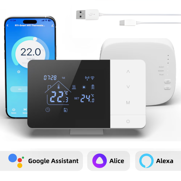 Termostat de Ambient Inteligent Controlat prin Internet/Smartphone, EDYLUX, Programabil WiFi din Aplicatia Tuya sau Smart Life, Control Vocal Alexa si Google Home 